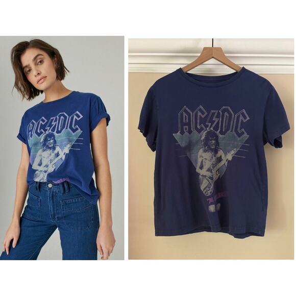ACDC Exclusively For Lucky Brand Band Graphic Boyfriend Tee | Blue | M - Picture 1 of 14
